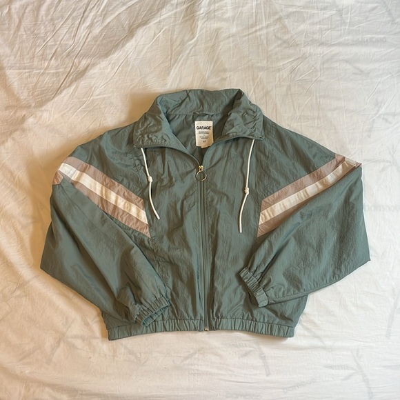 Garage | 90s Green Windbreaker Track Jacket | Retro Zip-Up Bomber | Size S - Picture 2 of 5